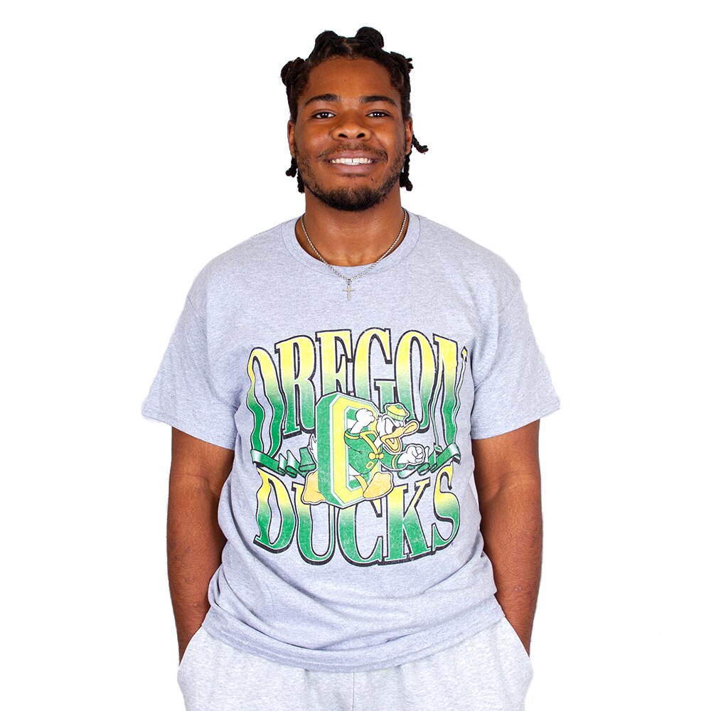 DTO, Blue 84, Grey, Crew Neck, Cotton Blend, Men, Unisex, Mill Dyed, 90's style, Oregon Ducks design, T-Shirt, 904685